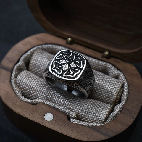 LENNIK Ретро "Цветочный край" Кольцо из меди для мужчин