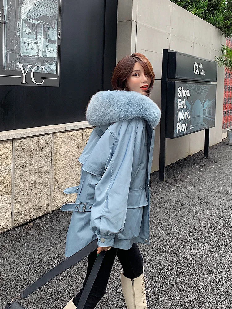 Parka Women's New Rex Rabbit Fur Detachable Liner Fox Fur Big Fur Collar Short Fur Coat Winter Clothes