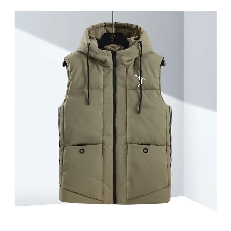 Men's Winter Jacket Casual Thickening Warm Windproof Sleeveless Vest Hooded Jacket Vest Sports Pocket Vest Men's 5XL