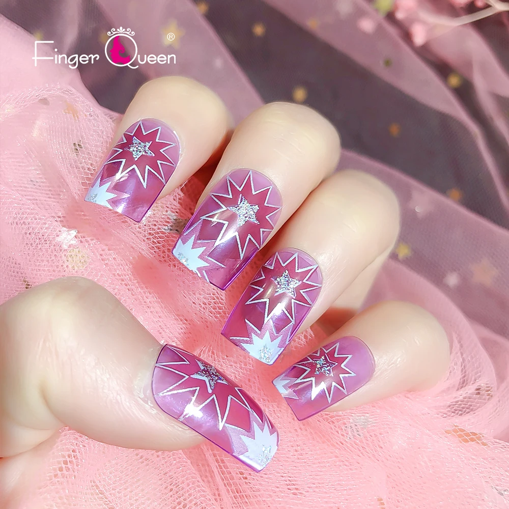 

24Pcs/Box Gradient False Nails With Drill People With Glue Make Fake Nails Multi Color Background Flowers Nail Tips