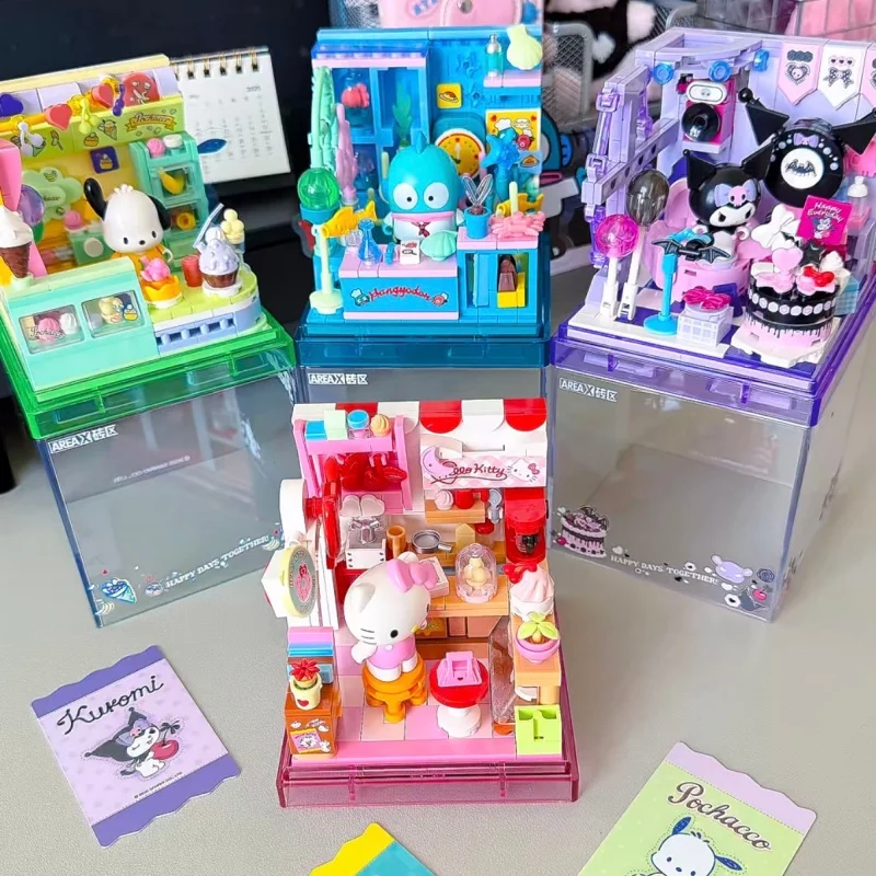 Фото Строительные блоки Senbao Area-X Sanrio Series: милые мини-магазинчики, модели Куроми, Хелло Китти, Синаморолл, игрушки для сборки, подарки №1