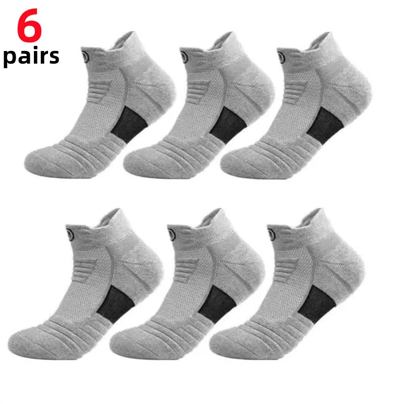 6Pairs/Men's Sports Socks Outdoor Running Basketball Sock Santi-Slip Thickened Fur Ring Bottom Breathable Casual Football Socks