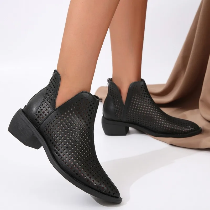 

Mid Heels Summer Ankle Cool Boots Brathable Sandals New Pumps Sexy Dress Party Women Shoes 2023 Fashion Ladies Mujer Zapatos