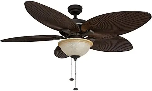 

Island, 52 Inch Tropical Indoor Outdoor Ceiling Fan with No Light, Pull Chain, Three Mounting Options, 5 Palm Leaf Blades, Wet-R