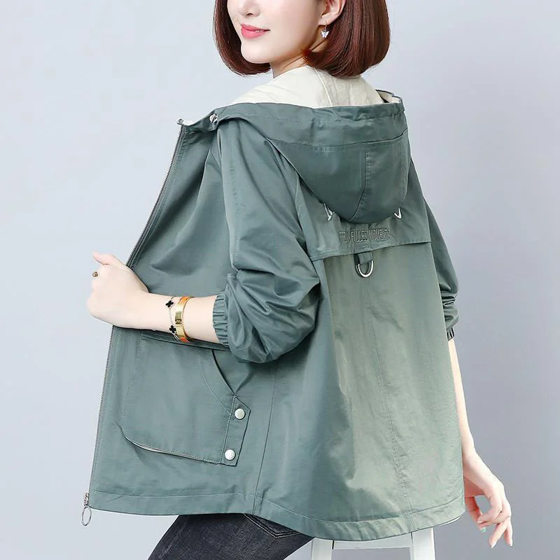 

Women's Jacket 2021 New Spring Autumn Women Basic Coat Long Sleeve Casual Hooded Jackets Loose Female Windbreaker Outwear 4XL