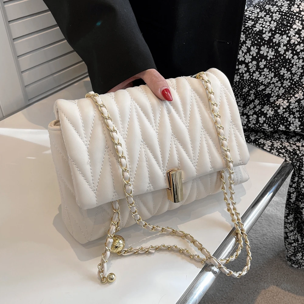 

Stylish Lingge Quilted Chain Shoulder Crossbody Bags For Women Luxury Brand 2022 Summer Soft PU Leather Turn Lock Flap Handbags