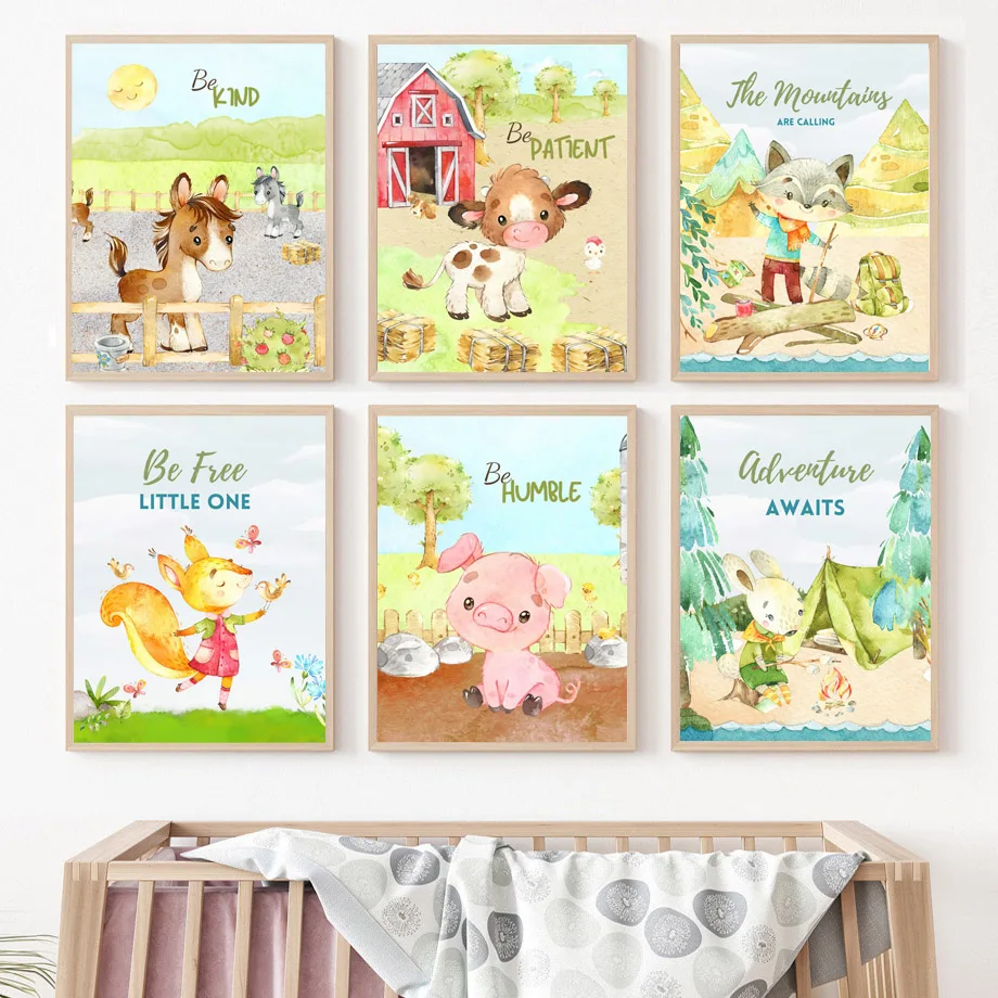 

Farm Horse Sheep Pig Chick Foxes Animal Baby Kids Room Posters And Prints Pictures Wall Art Canvas Painting Modern Nordic Decor