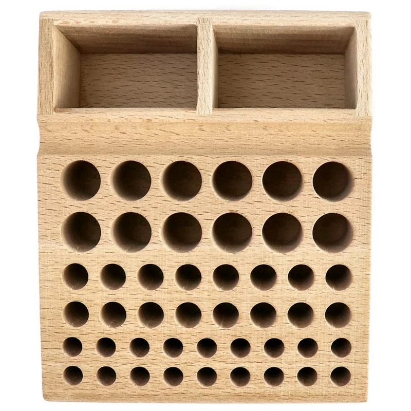 

46-Hole Wooden Leather Crafting Tool Organizer Holder Box With 2 Slots For Storing Leatherworking Punching Tools