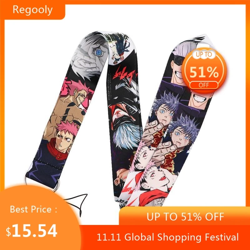 

30pcs Jujutsu Kaisen Neck Strap Lanyards ID badge card holder keychain Mobile Phone Strap Gift Ribbon webbing necklace