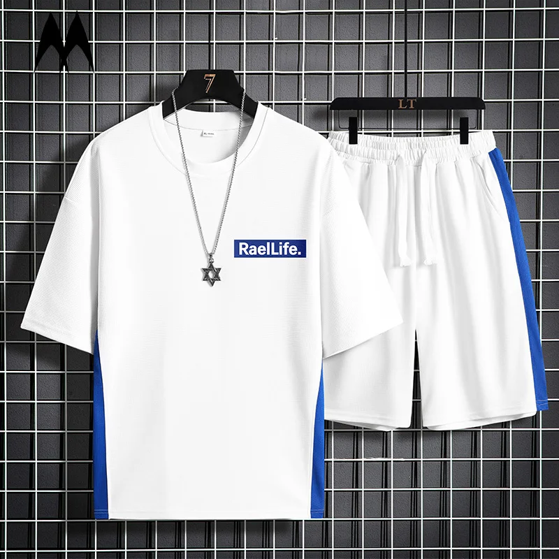 

Летний Новый мужской стиль, Повседневная футболка, шорты на шнуровке, мужской спортивный костюм для бега, спортивный костюм с коротким рукавом 4XL