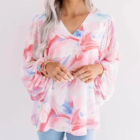 summer new womens long sleeved v neck printed chiffon shirt top blouses for women fashion 2022