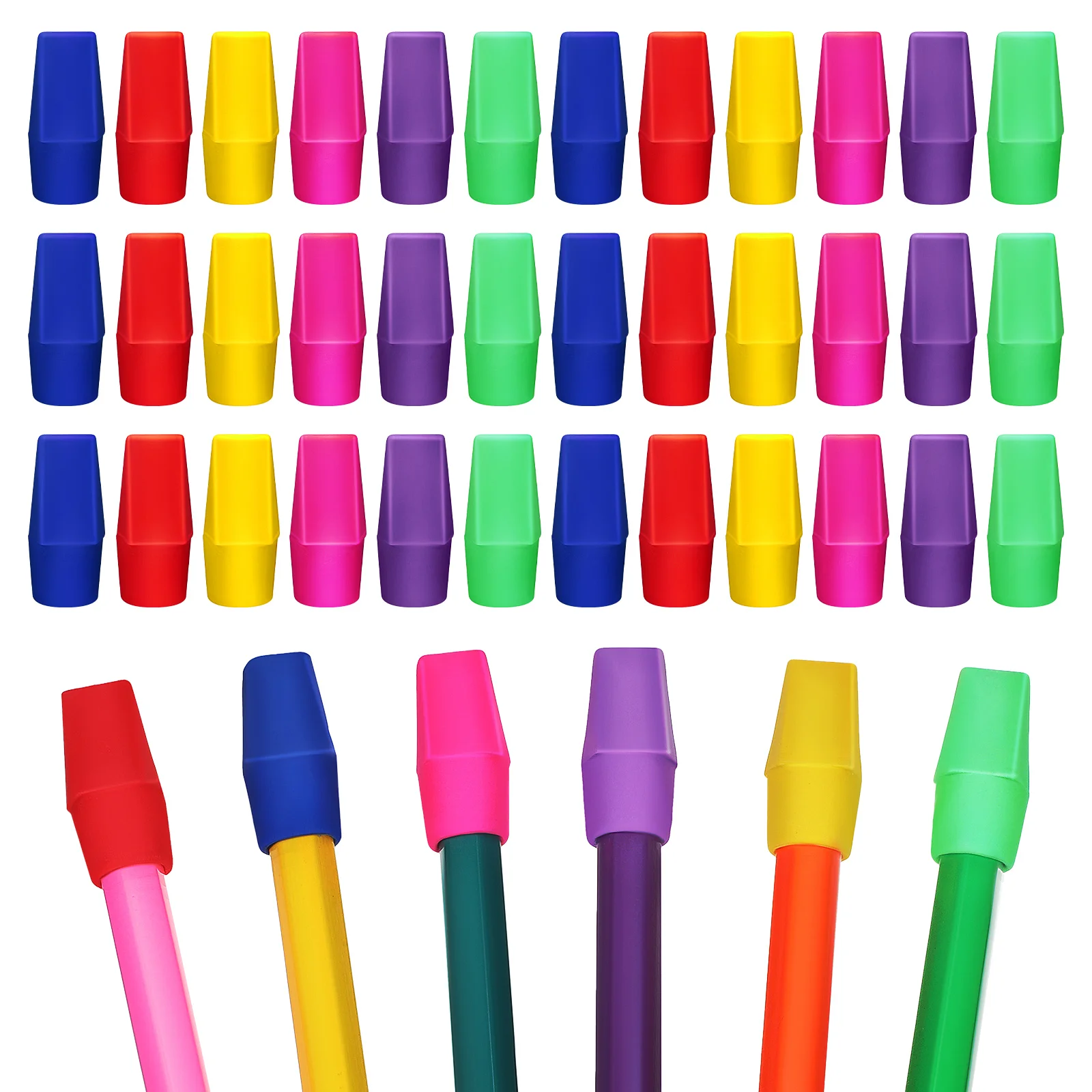 

120 Pcs Cap Erasers Assorted Color Colorful Caps Toppers Bullet Tpr Replacement Office