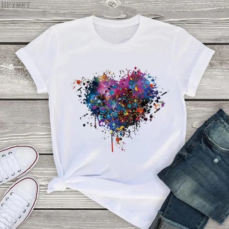 

Spring Summer Women's New T-shirt Short Sleeve Valentine's Day Love Element Printed Leggings Fashion Casual Girls Boys T-shirts