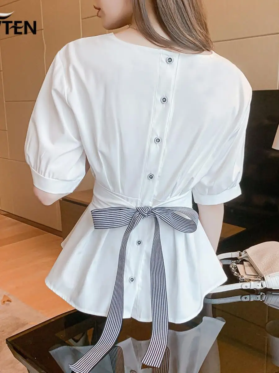 Summer Fashion Small Shirt Waist Hugging Western Sle Top Women clothes Clothing Short sleeve 2024 New Chiffon Shirts...