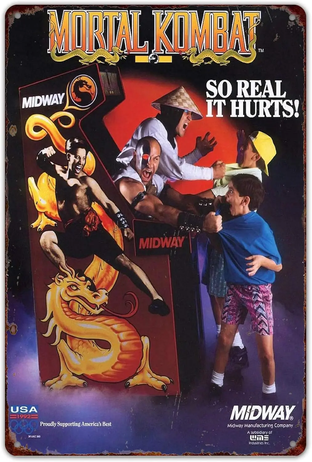 Оловянная вывеска 8 &quotш x 12&quot h Забавный настенный декор Mortal Kombat Midway Аркадная игра