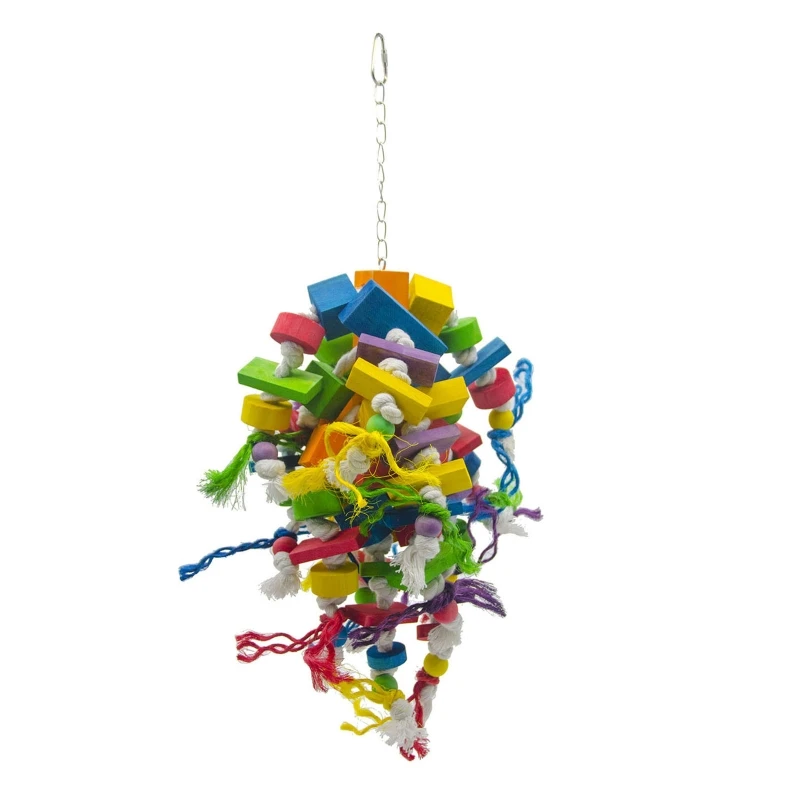 

Parrot Cage Toy Wood Blocks Chew Colorful Rope Swing for Macaws Cockatoos