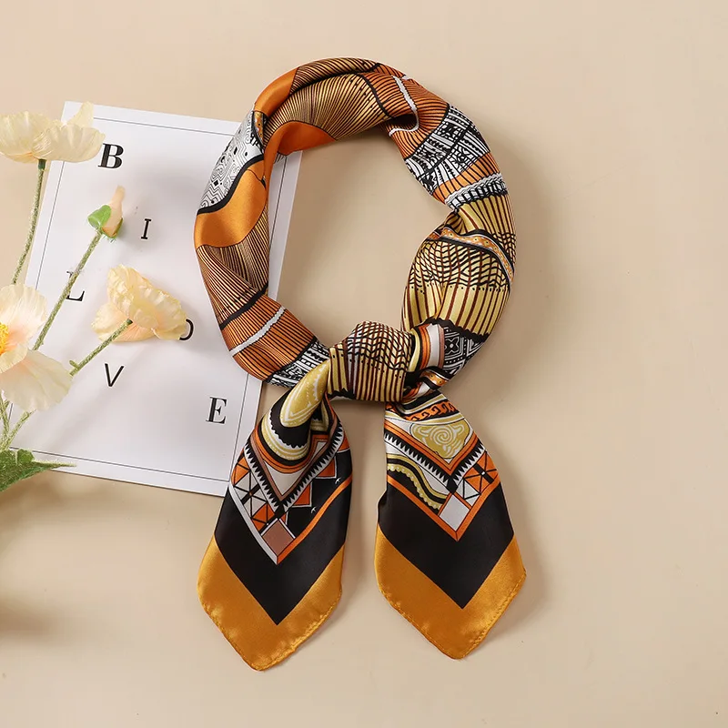 

Luxury Brand Square Silk Scarf Women Line Shawls and Wraps Fashion Bag Scarfs Hair Tie Bandanas Hijab 70*70Cm female bow ties