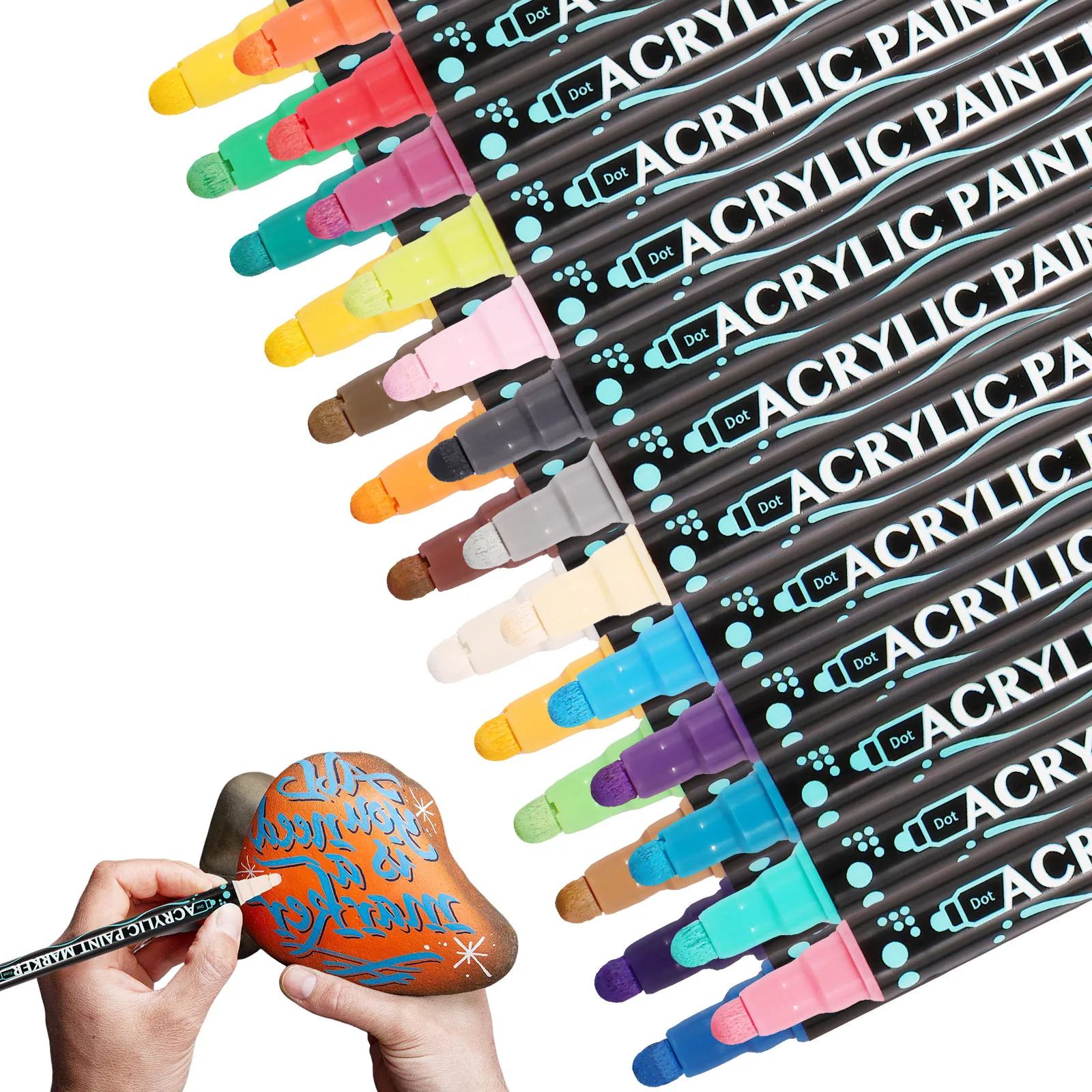 

26Pcs Acrylic Paint Pens Dual Tip Paint Pens with Fine Tip Thick Tip 26 Color Waterproof Acrylic Paint Marker for DIY Craft Rock