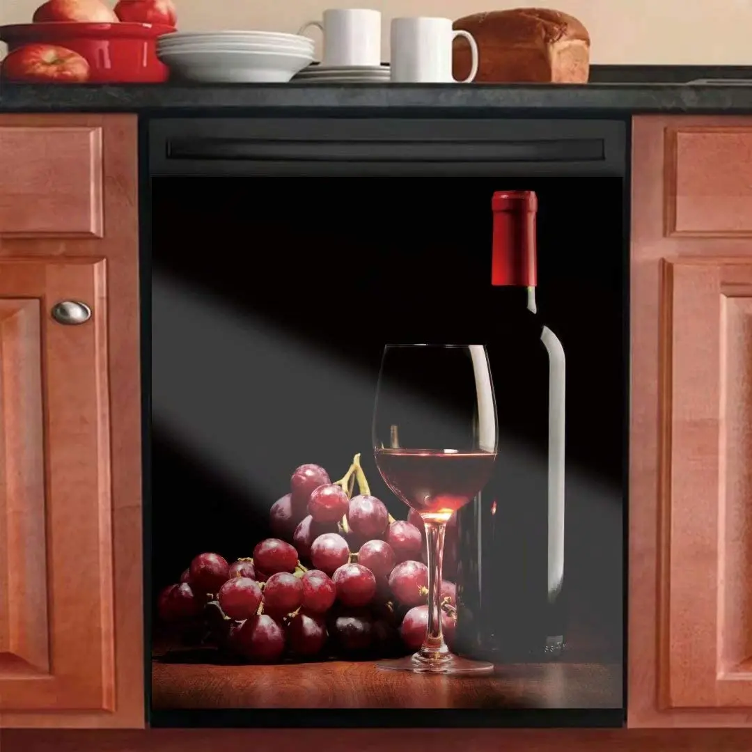 

Wine Bottle Kitchen Dishwasher Sticker Magnetic Panel Decal Kitchen Decoration Wine Bottle Grapes 23 W x 26 H inches