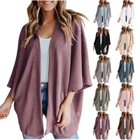 womens cardigan summer autumn bat sleeve waffle office lady loose simple knitted coat patchwork sweater open stitch solid top