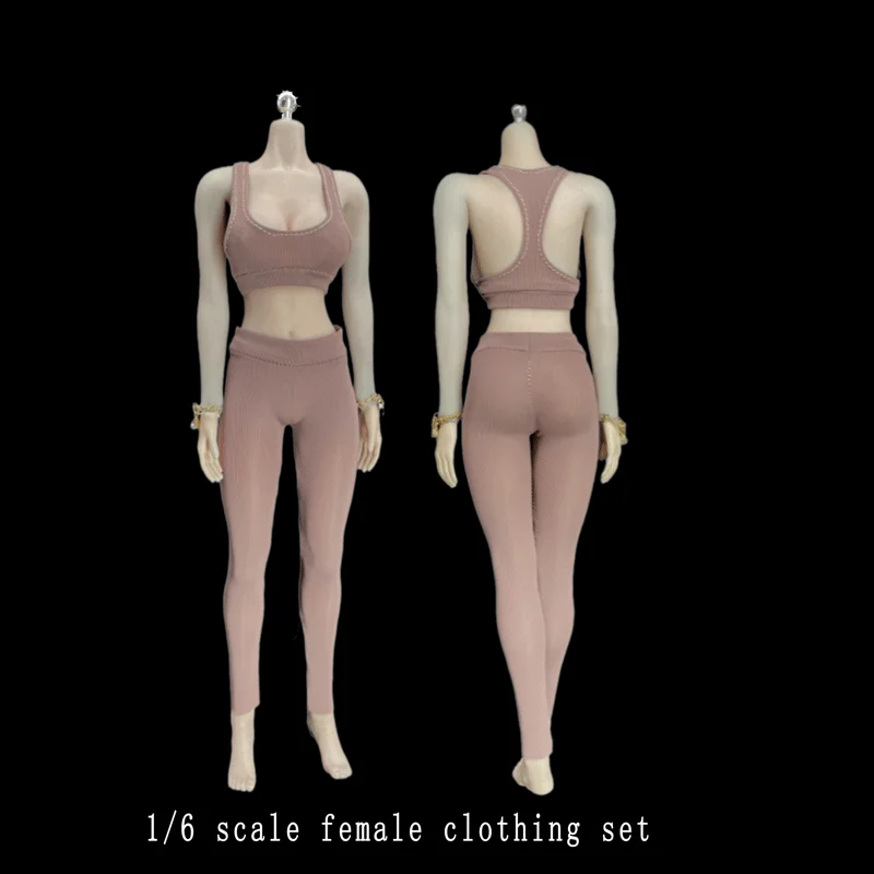 

1/6 Female Sodier Clothes Dark Fleshcolor elastic Yoga pants&vest 1:6 bodysuit