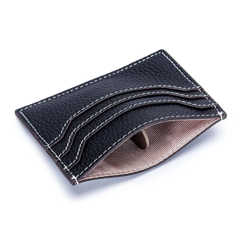 Real Leather Zip Credit Card Holder Contrast Stitching Design Mini Cowhide Men Women Wallet Luxury Portable Ultrathin Coin Purse