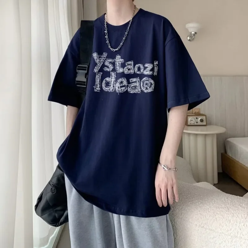 2024 летняя новая мужская футболка в американском стиле свободный крой хлопковый