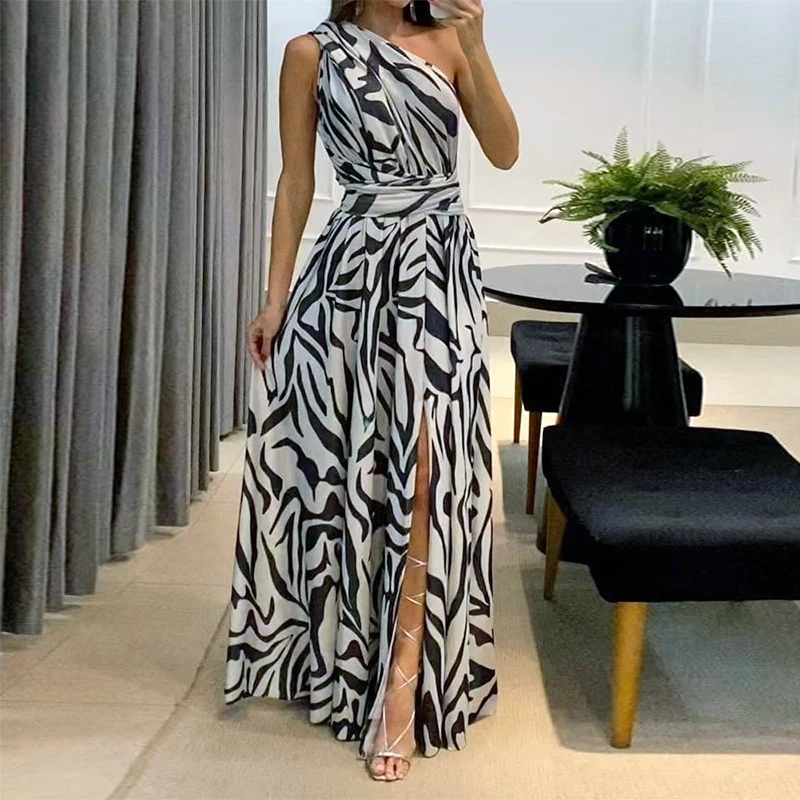 

Summer Sexy Halterneck Bodycon Sleeveless High Maxi Dress 2023 Women Abstract Print Party Evening Dresses Streetwear Mujer Robe