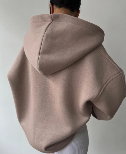 Флисовая толстовка с капюшоном для женщин осенний базовый оверсайз длинными