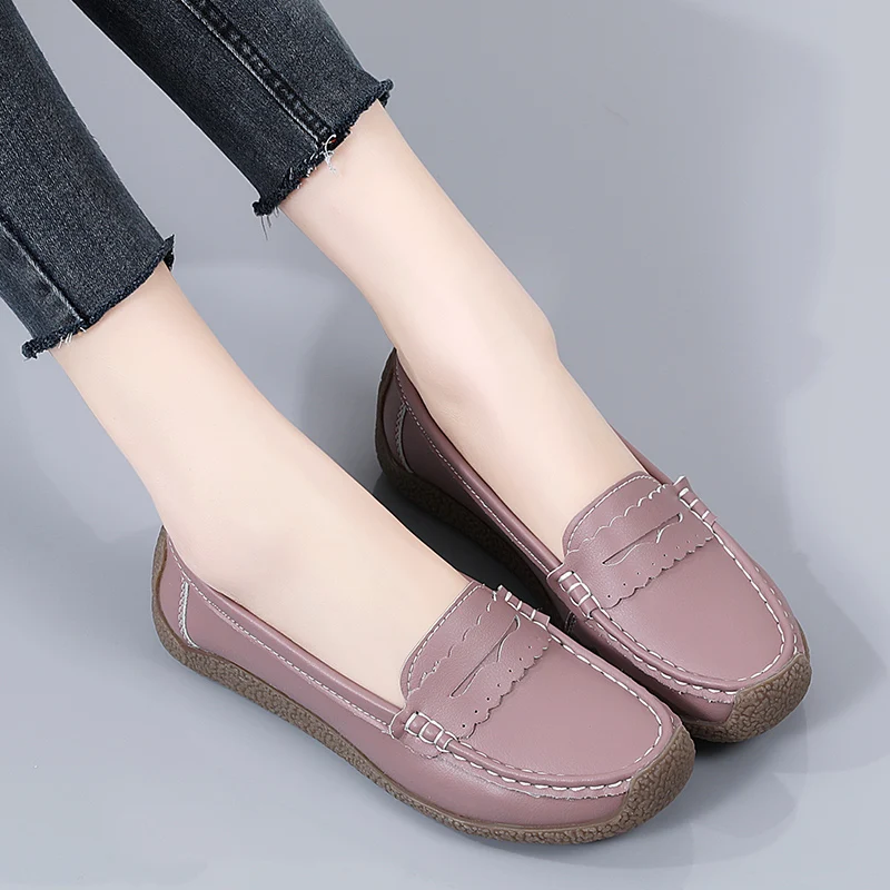 Мокасины женские из натуральной кожи роскошные лоферы без застежки плоская