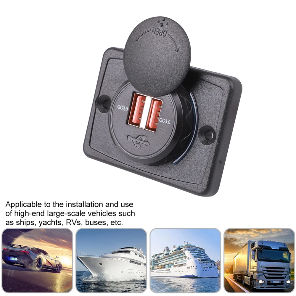 

12-24V Car Socket Adapter Universal QC3.0 Dual USB Port Car Charger Waterproof RVs Buses Charging Socket Adapter For Phone