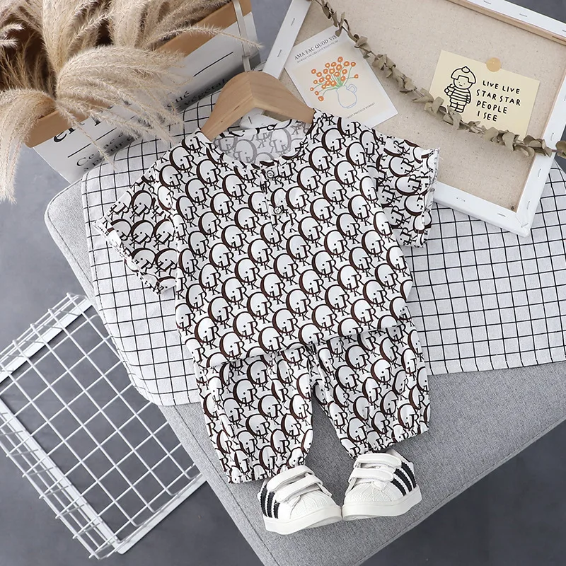 2021 Baby Boys Summer Clothing Toddler Girls Letter  Printing 2-pieces Set Infant O-neck Outfits for Baby Boy Toddler Tracksuits
