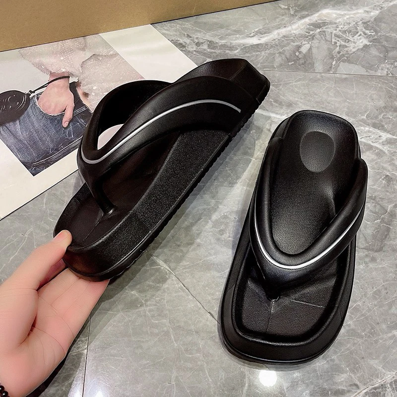 

Шлепанцы женские на плоской платформе, повседневные сандалии на толстой подошве, Нескользящие, с клипсой, шлепанцы для пляжа, летняя модель