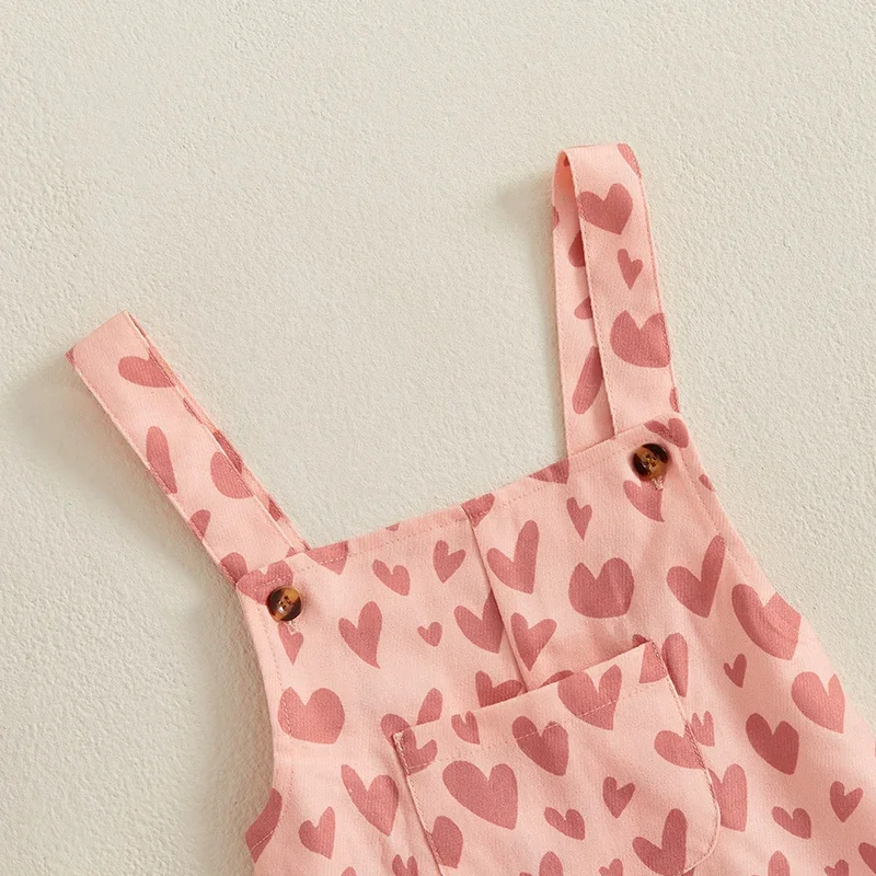 Летняя одежда для маленьких девочек комбинезоны с милым сердечком и принтом