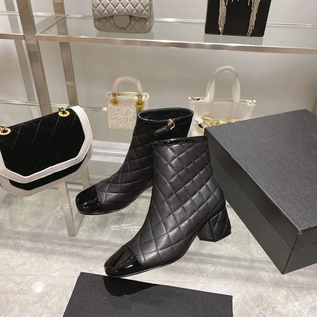 

Женские ботинки из натуральной кожи, ботильоны на среднем каблуке, прошитая Дизайнерская обувь, квадратный носок, женская обувь на молнии