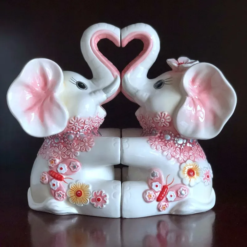 

Pink Ceramic Cute Elephant Lovers Statue Home Decor Crafts Room Wedding Decoration Elephant Ornament Porcelain Animal Figurines