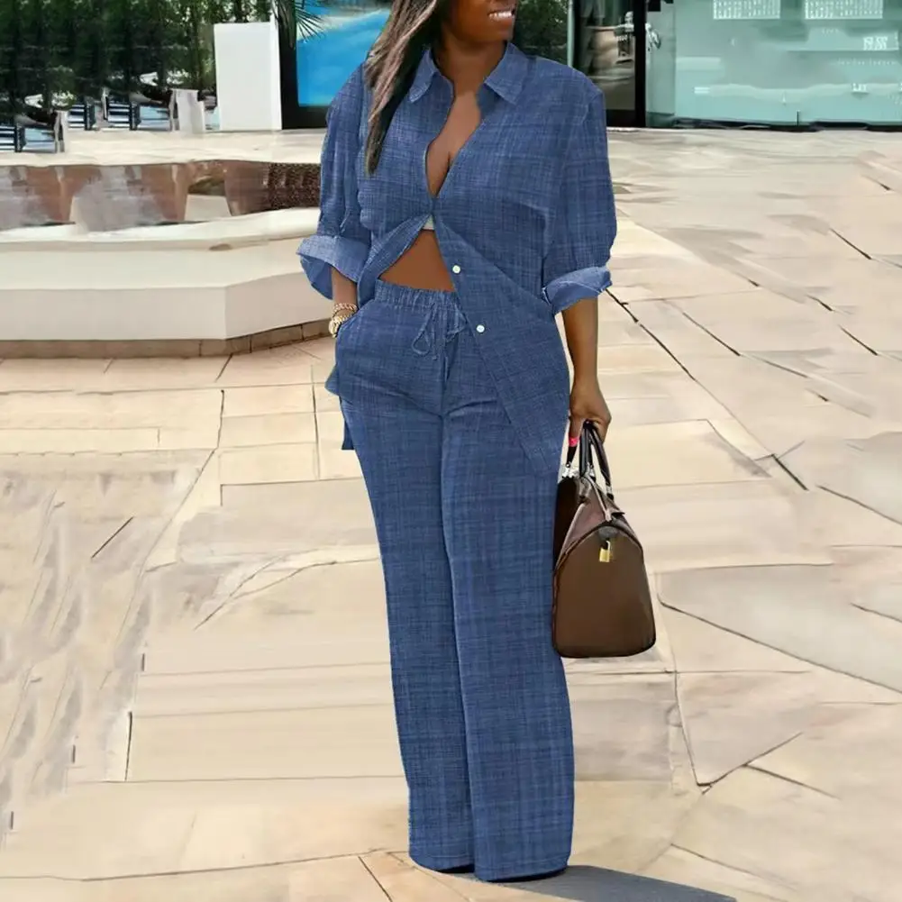 Женская рубашка брюки костюм с отложным воротником и длинными рукавами