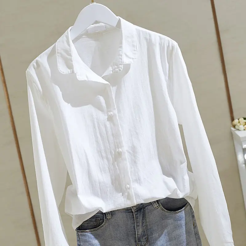 

Cotton White Shirt Womens Tops New Loose Korean Office Formal Shirts Long Sleeve Harajuku Spring Autumn Shirt Chemise Femme
