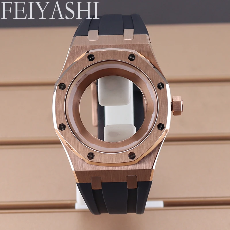 For Seiko nh34 nh36 nh35 nh38 Movement 31.8mm Dial 41mm Rose Gold Cases Men's Watch Rubber Bracelet Parts Sapphire Crystal Glass