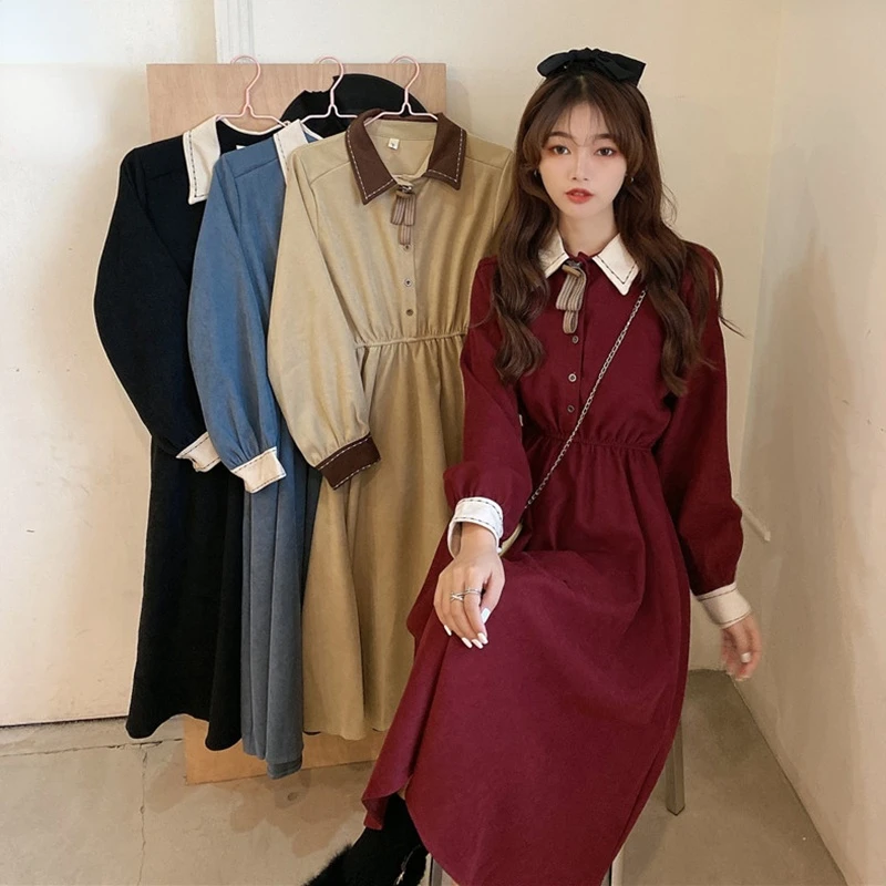 

Элегантное платье, женское Повседневное платье для вечеринки, цельнокроеное платье в Корейском стиле, винтажные платья для женщин, зима 2022, ...