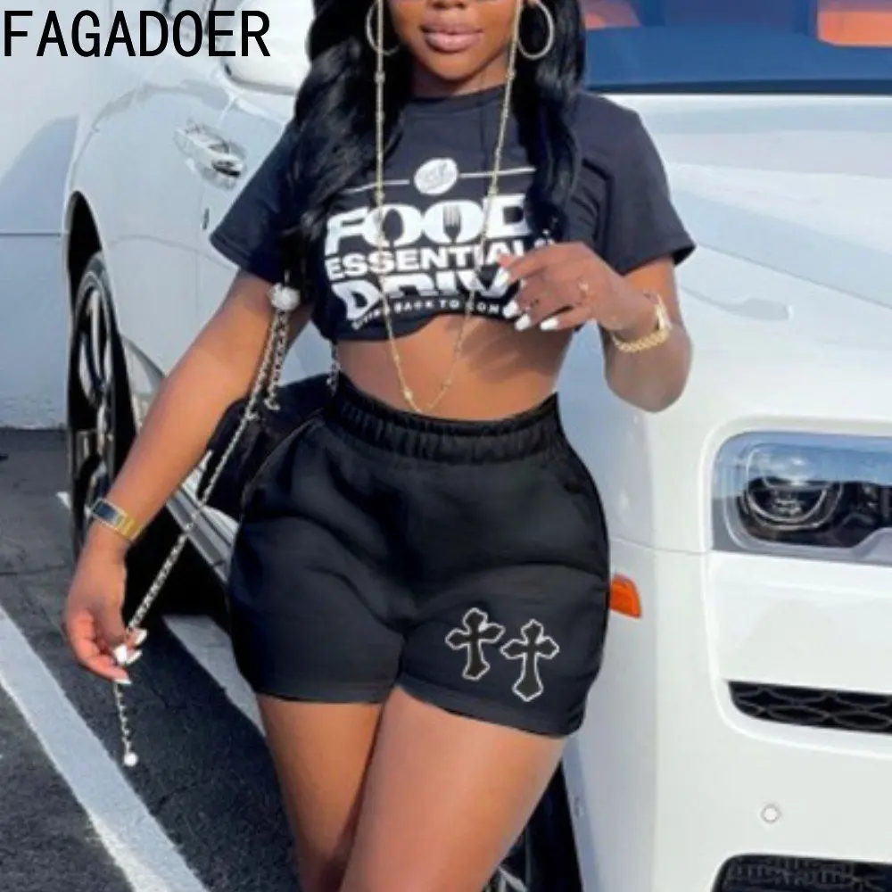 FAGADOER Summer Print Sporty Shorts Women High Waisted Skinny Shorts Fashion Female Streetwear 2023 New Casual Clothing Bottoms