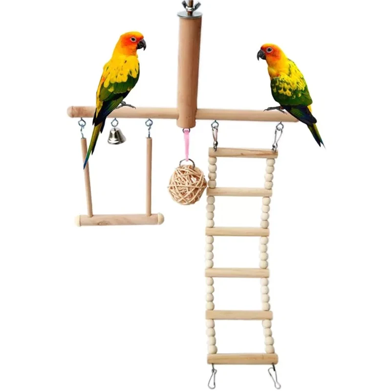 Bird Cage Stand Play Gym Perch Playground Climbing Ladder Swing Rattan Ball Chew Toys For Parrot Love Birds Budgies
