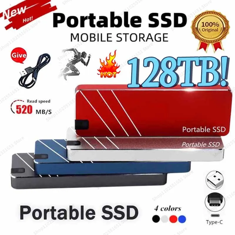 

Portable SSD High Speed 4TB 8TB 16TB 30TB 128TB External Solid State Drive 64TB Original USB3.1 Type-C Hard Disk for Laptops