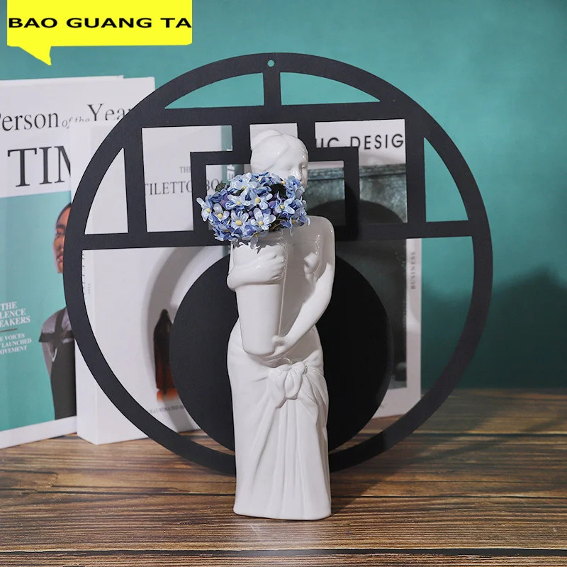 

GUANG BAO TA Abstract Girl Body Vases Art Statue Flower Insert Decor Ceramics Craft Porcelain FlowerPot Home Decoration R5498