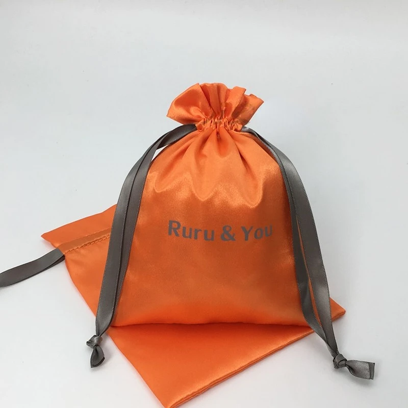Silk Drawstring Pouch Luxury Satin Gift Bags Packaging Hair Jewelry Cosmetic Beauty Case Shoe Wig  Storage Bag Print Logo 50pcs