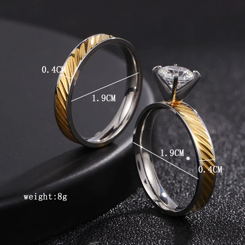 

Titanium Steel Jewelry Batch Flower Room Gold Claw Set Zircon Couple Stainless Steel Ring