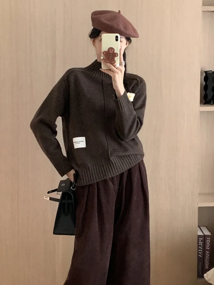 2024 мягкая восковая полуводолазка новый повседневный однотонный свитер толстый