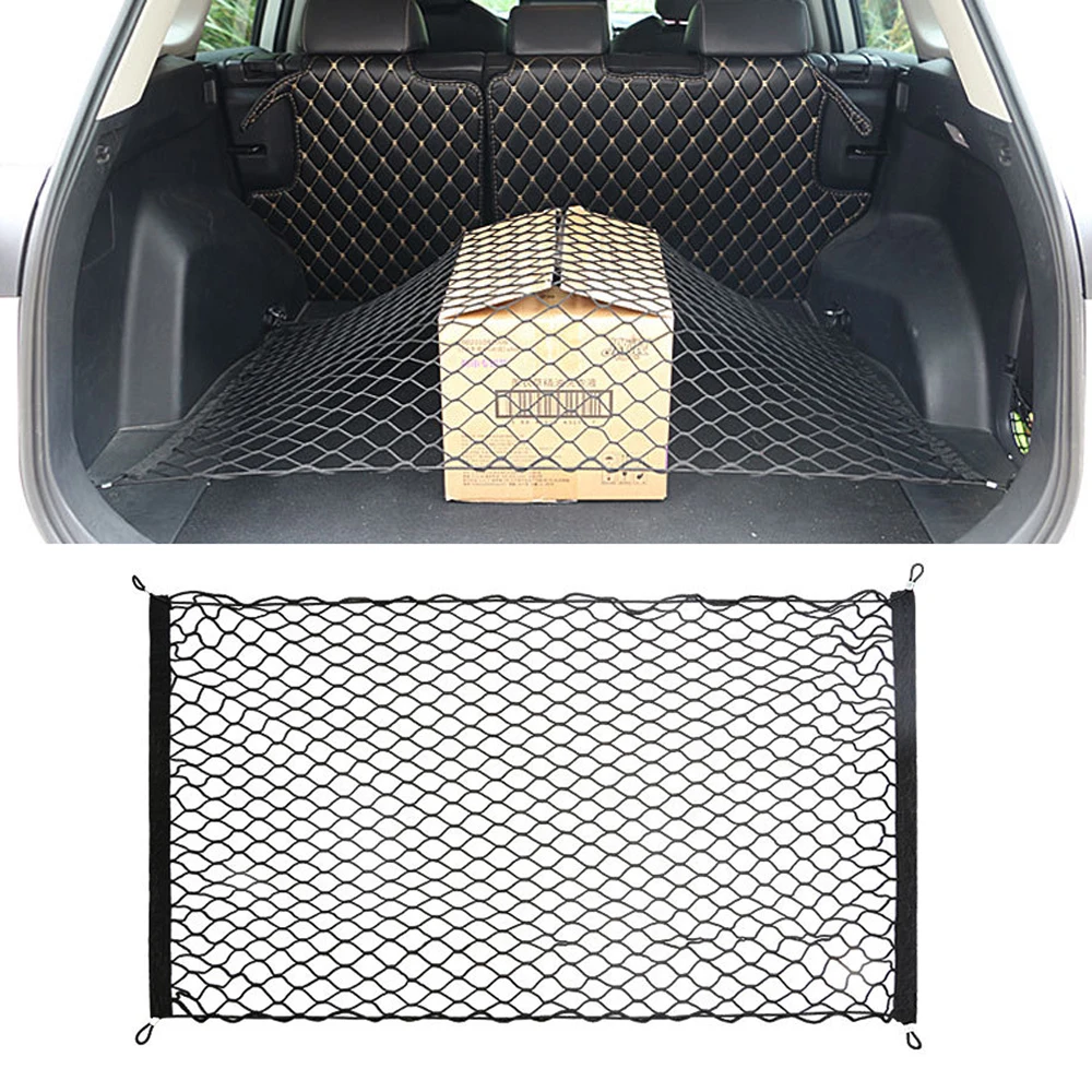 

110x60cm Car Trunk Nets Elastic Durable Nylon Cargo Luggage Storage Organizer Mesh Net with Hooks for Auto Van Pickup SUV MPV