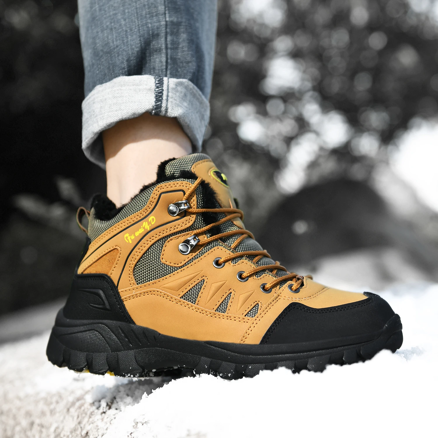 

SOLI2 Fashion Super Warm Men's Boots Men Winter Snow Boots Couples Leather Shoes Outdoor Women Hiking Work Shoes S11040-S11053