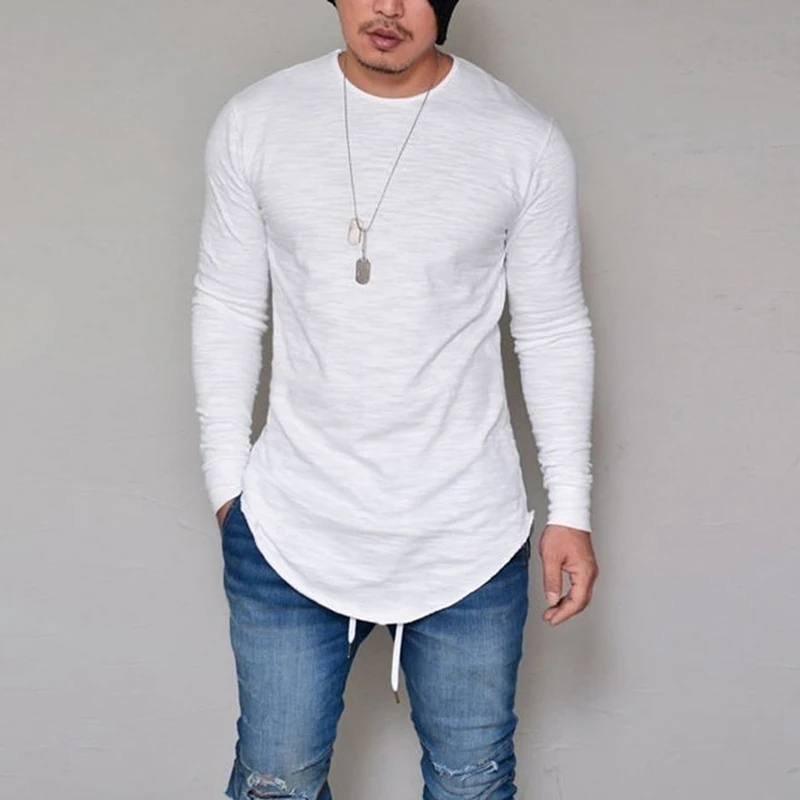 

A1073 Summer&Autumn Fashion Casual Slim Elastic Soft Solid Long Sleeve Men T Shirts Male Fit Tops Tee